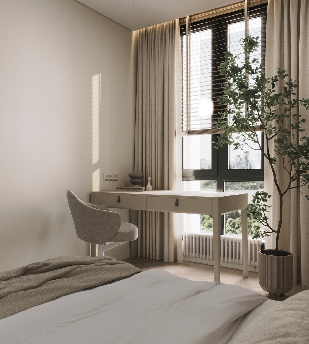 Дизайн интерьера квартиры в ЖК «Театральный квартал» в Москве в стиле минимализм и джапанди