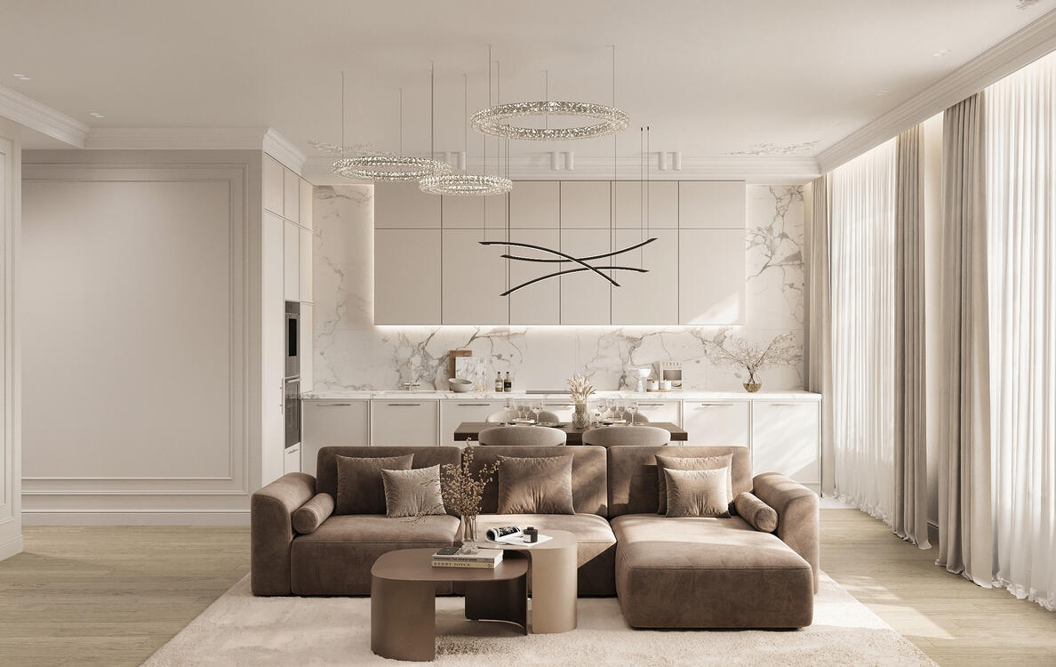 Дизайн интерьера квартиры в ЖК «AHEAD» в Москве в стиле современная классика — 95 м²