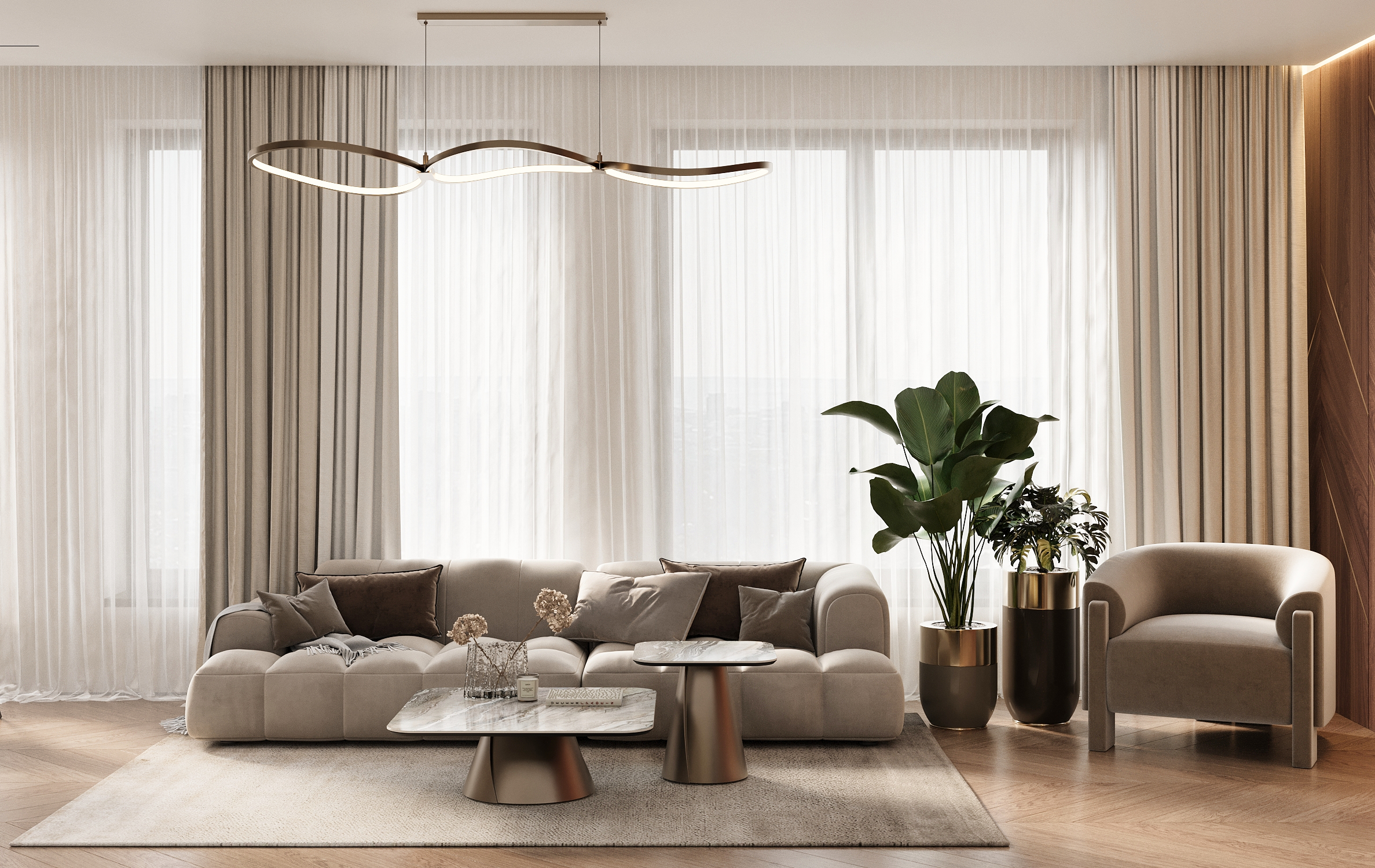 Дизайн интерьера квартиры в ЖК «Аструм» в Санкт-Петербурге с элементами ар-деко — 146 м²