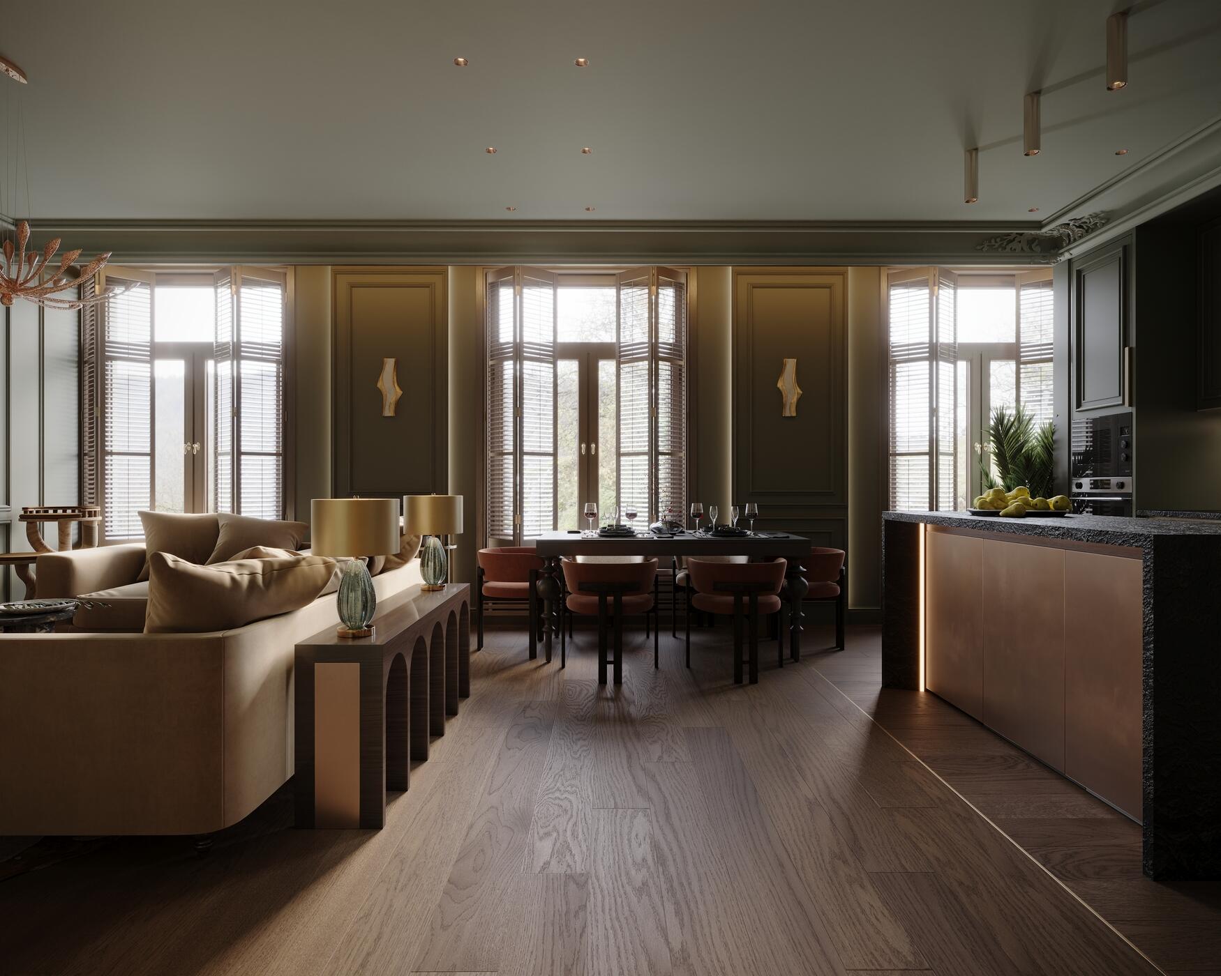 Дизайн-проект квартиры в ЖК «Noble (Нобл)» в Москве с элементами американской классики — 117 м²