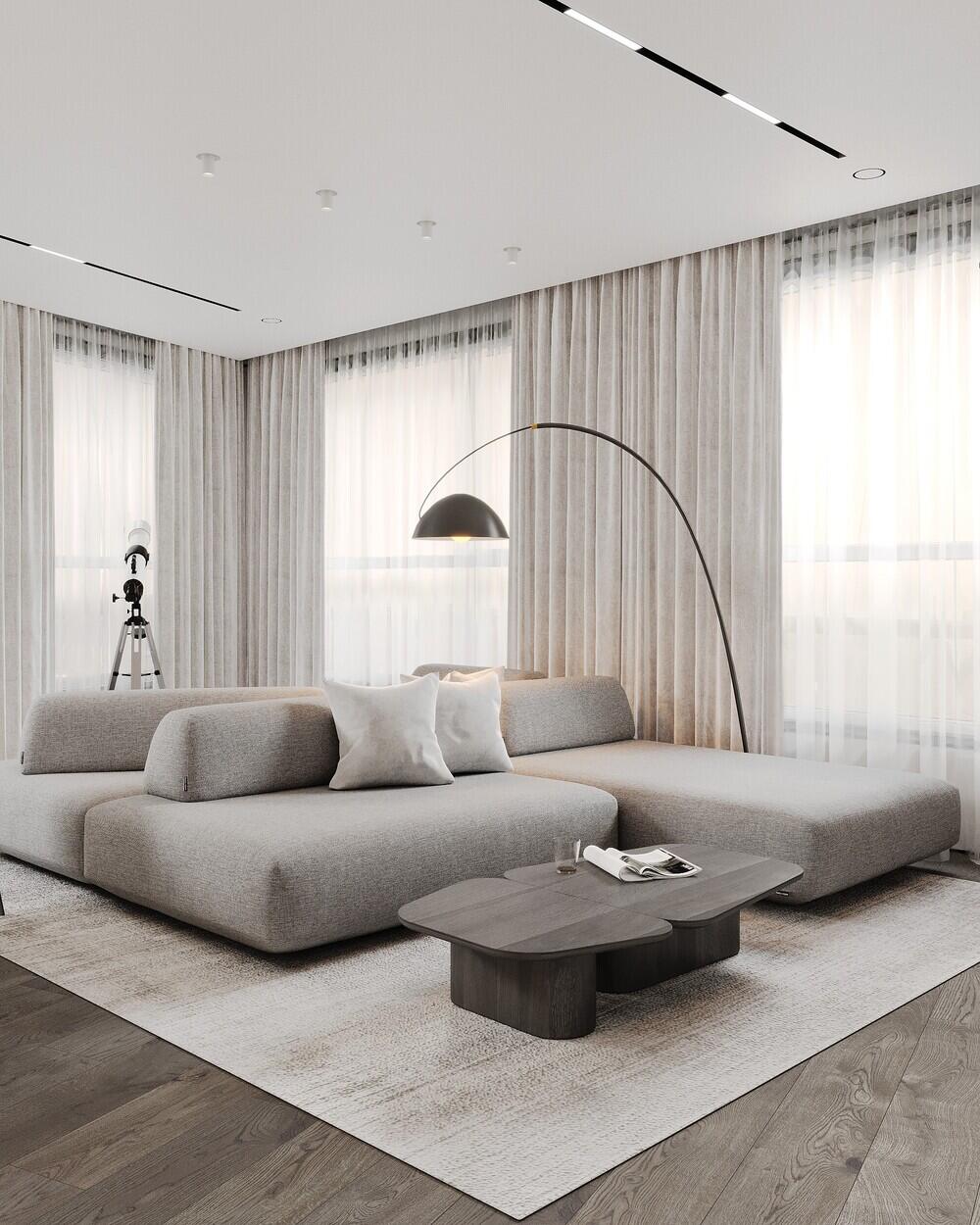 Дизайн интерьера квартиры в ЖК «Омега Хаус» в стиле монохромный минимализм — 110 м²