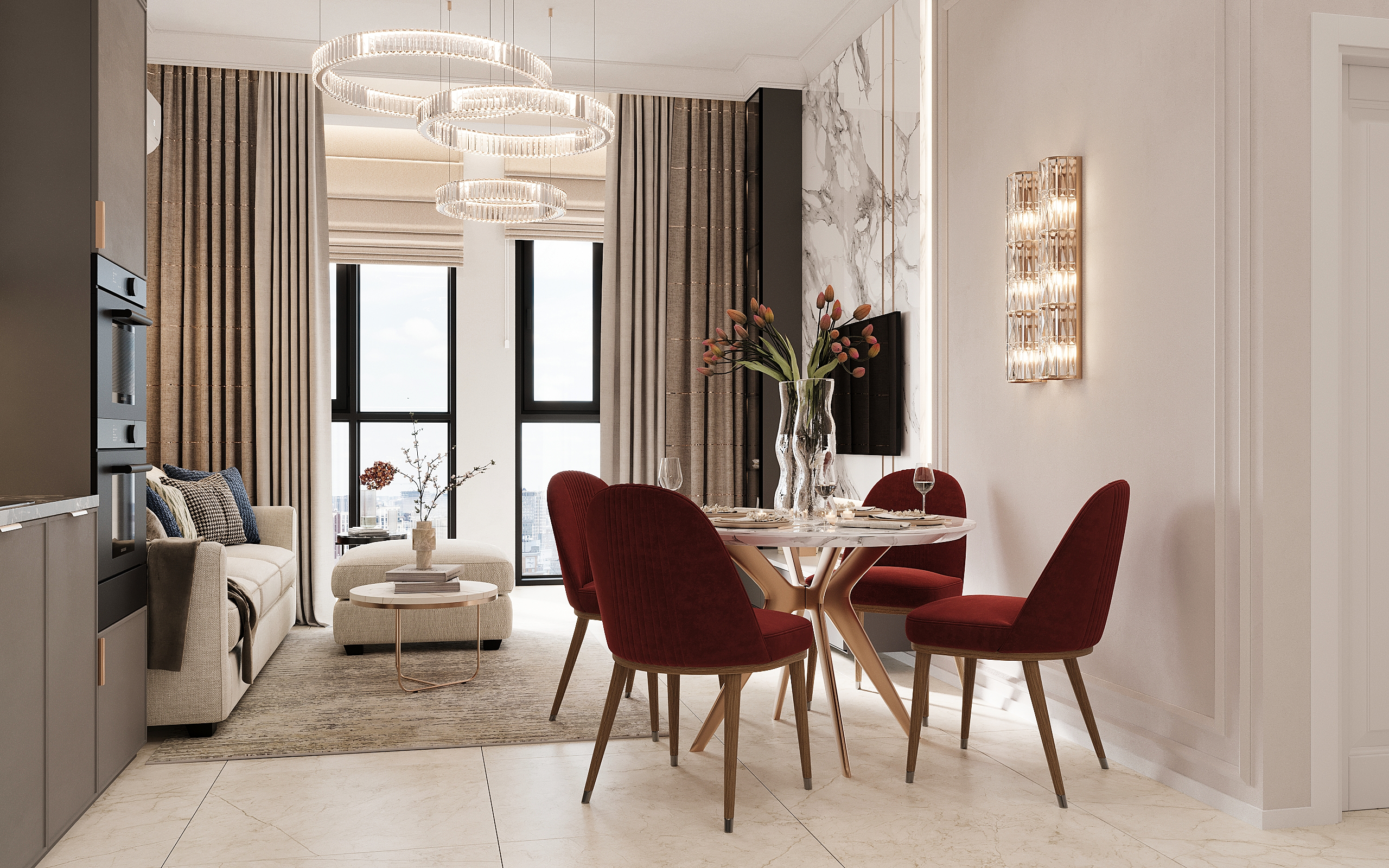 Дизайн интерьера квартиры в ЖК «ОМ» в Москве в стиле современной классики — 58 м²