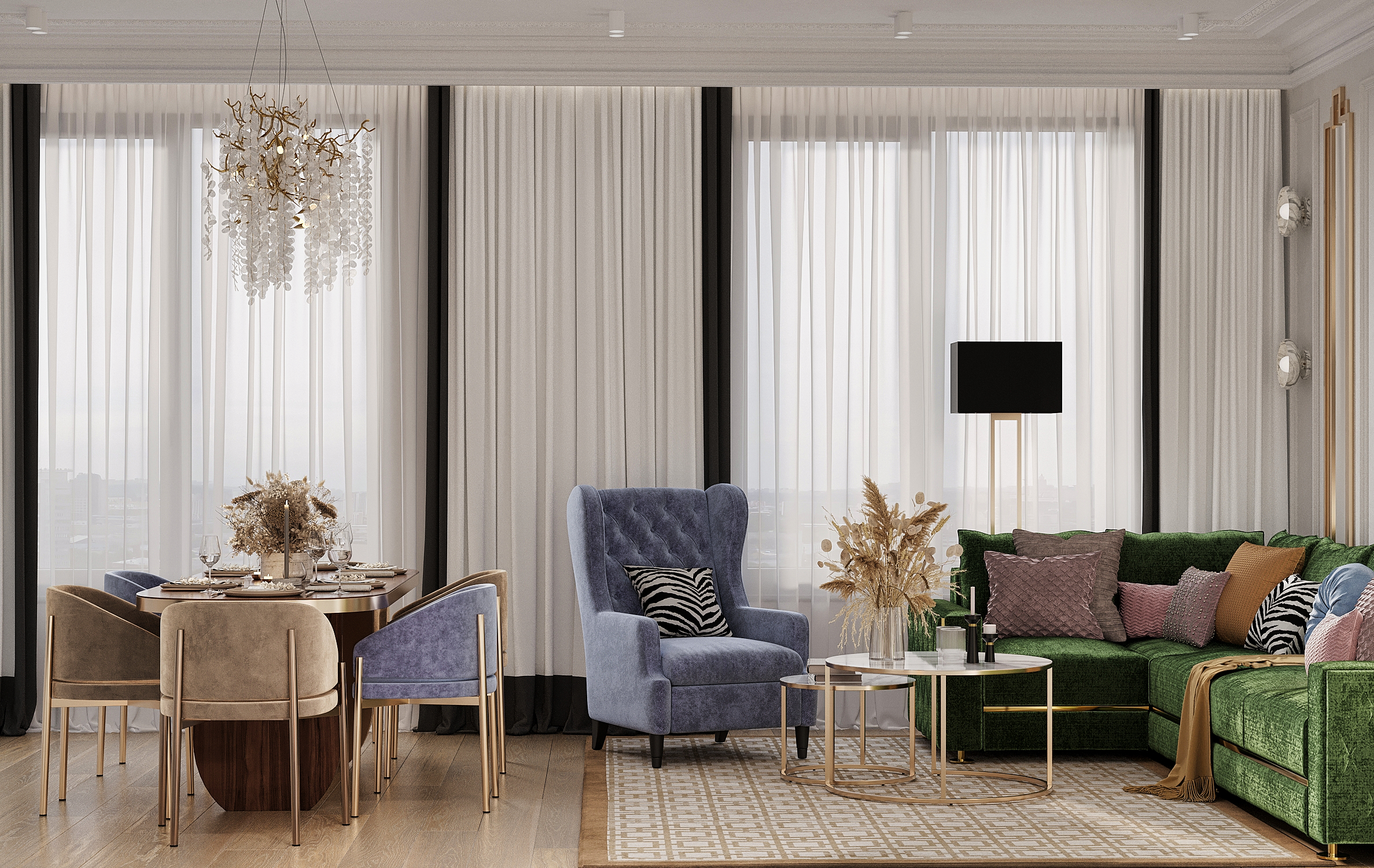 Дизайн интерьера квартиры в ЖК «Остров» в Москве с элементами неоклассики и арт-деко — 99 м²