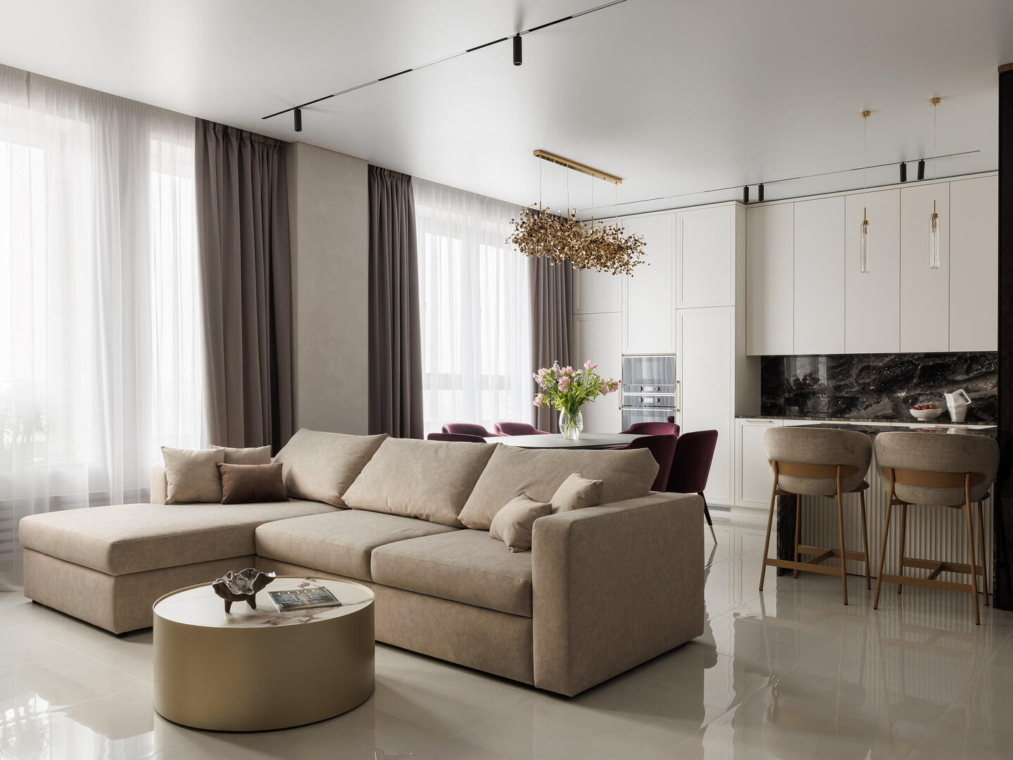 Дизайн интерьера квартиры в ЖК «Петровский парк II» в Москве с элементами контемпорари — 145 м²