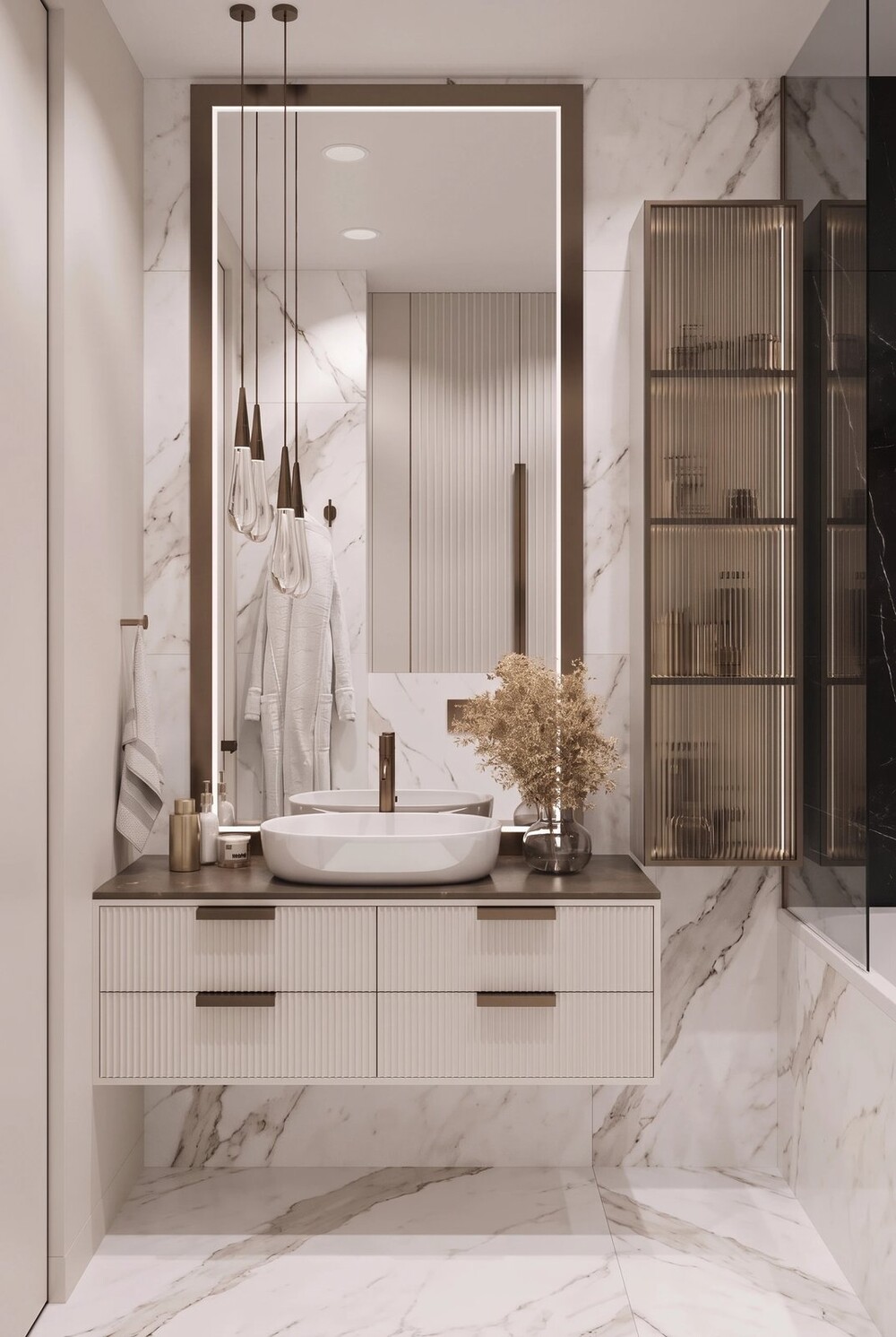 Дизайн-проект квартиры для ЖК White.House в Санкт-Петербурге: современная классика с тёмной кухней