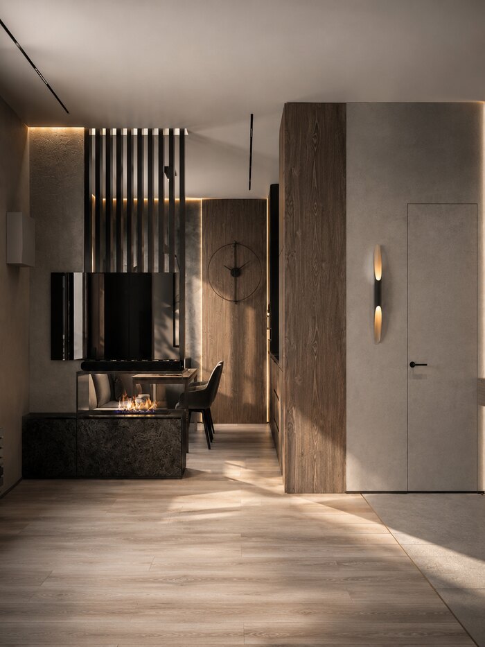 Современный минимализм с лофт элементами в ЖК Бакунина, 33 - 50 м²
