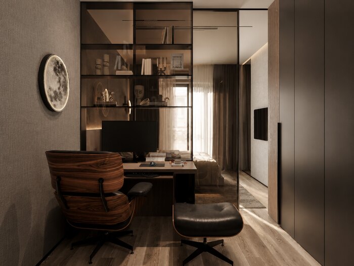 Современный минимализм с лофт элементами в ЖК Бакунина, 33 - 50 м²