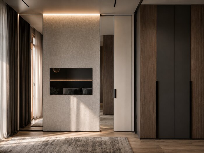 Современный минимализм с лофт элементами в ЖК Бакунина, 33 - 50 м²