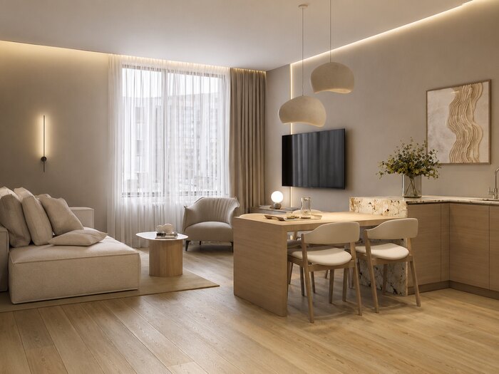Лаконичная квартира в стиле джапанди в ЖК «Svetlana Park» - 80 м²