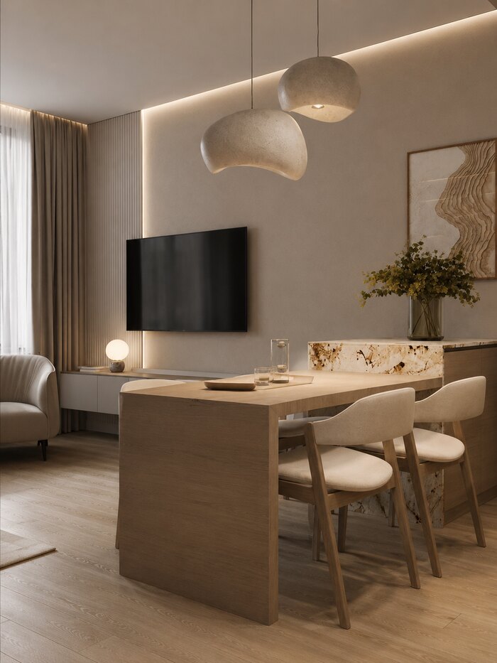 Лаконичная квартира в стиле джапанди в ЖК «Svetlana Park» - 80 м²