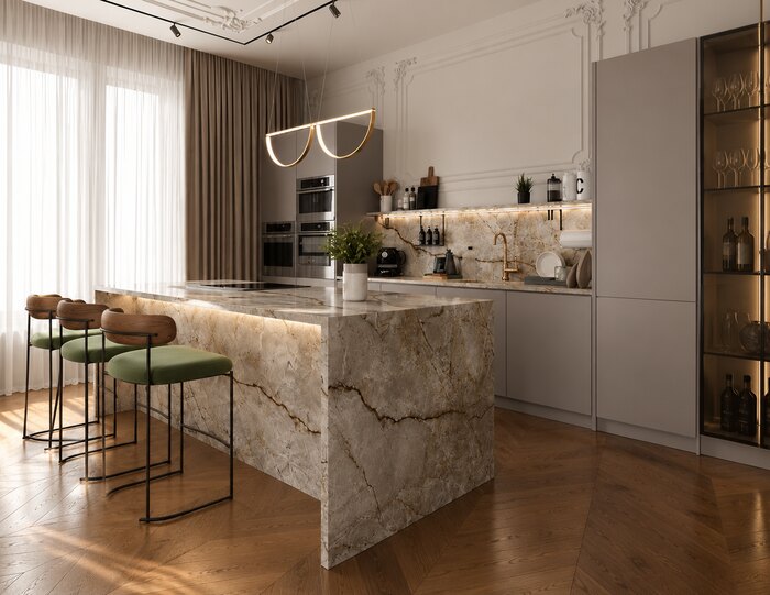 Светлый интерьер в стиле современная классика в ЖК «Pulse Premier» - 177 м²