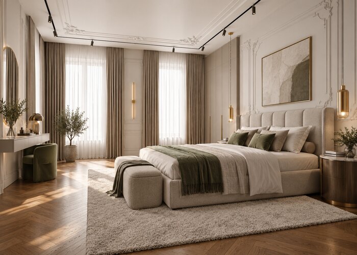 Светлый интерьер в стиле современная классика в ЖК «Pulse Premier» - 177 м²