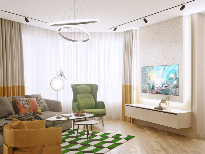 Современный дизайн квартиры с яркими акцентами ЖК «Victory Plaza» - 141 м²