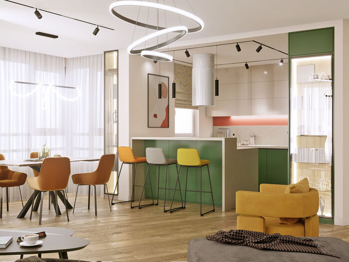 Современный дизайн квартиры с яркими акцентами ЖК «Victory Plaza» - 141 м²