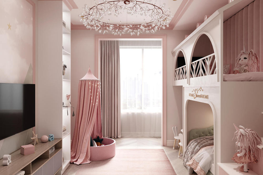 Интерьер комнаты для девочки в розовых тонах, Барби стиль