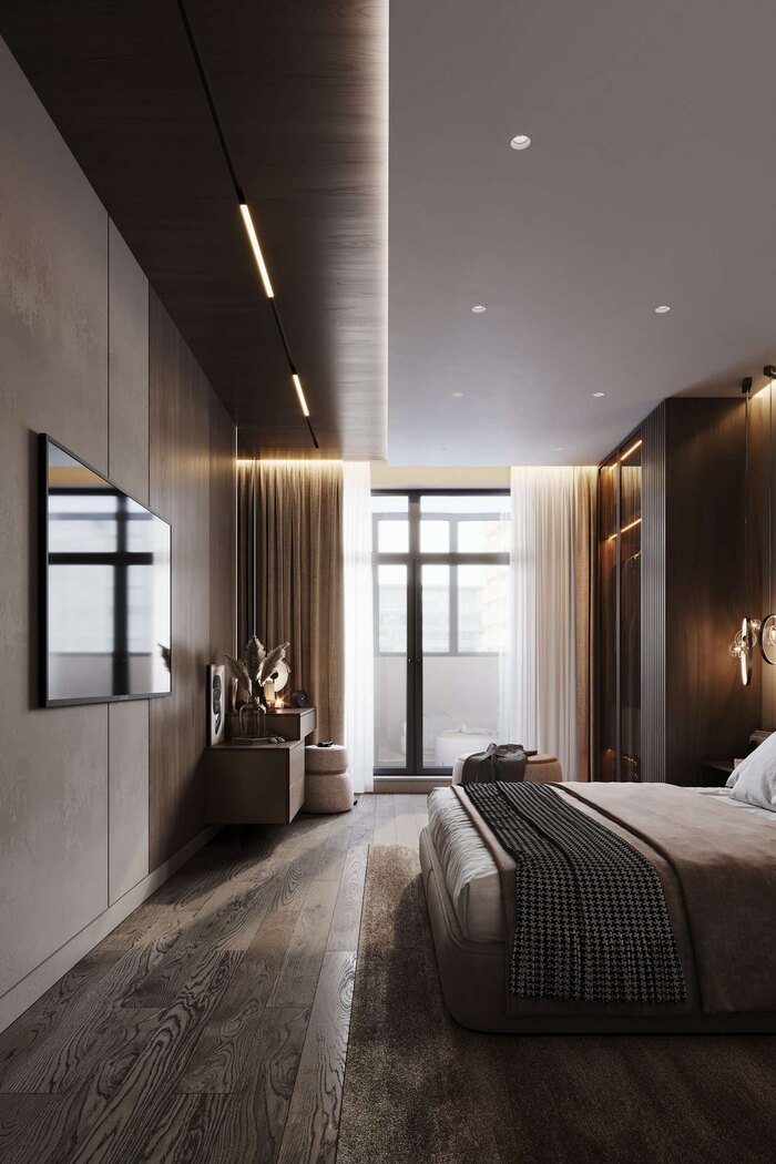 Деревянные и зеркальные панели в оформлении стены