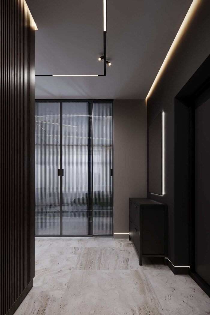 Матовые поверхности и теплые оттенки дерева гармонично сочетаются в дизайне