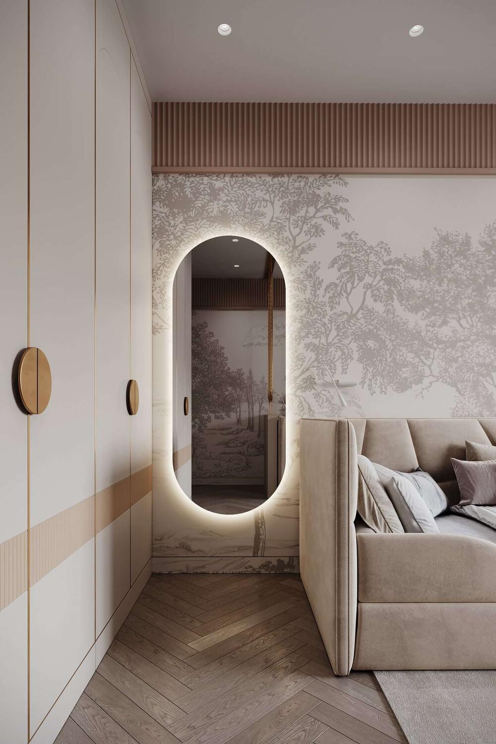 Зеркальные вставки визуально увеличивают пространство