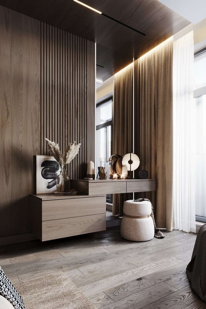 Натуральные материалы и мягкое освещение в интерьере