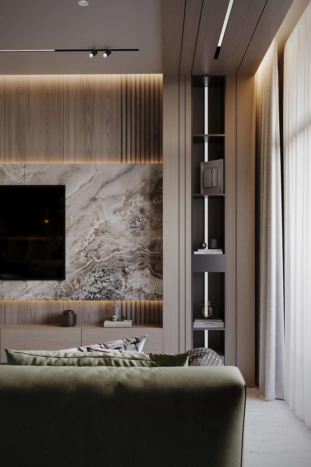 Использование натурального камня в отделке гостиной