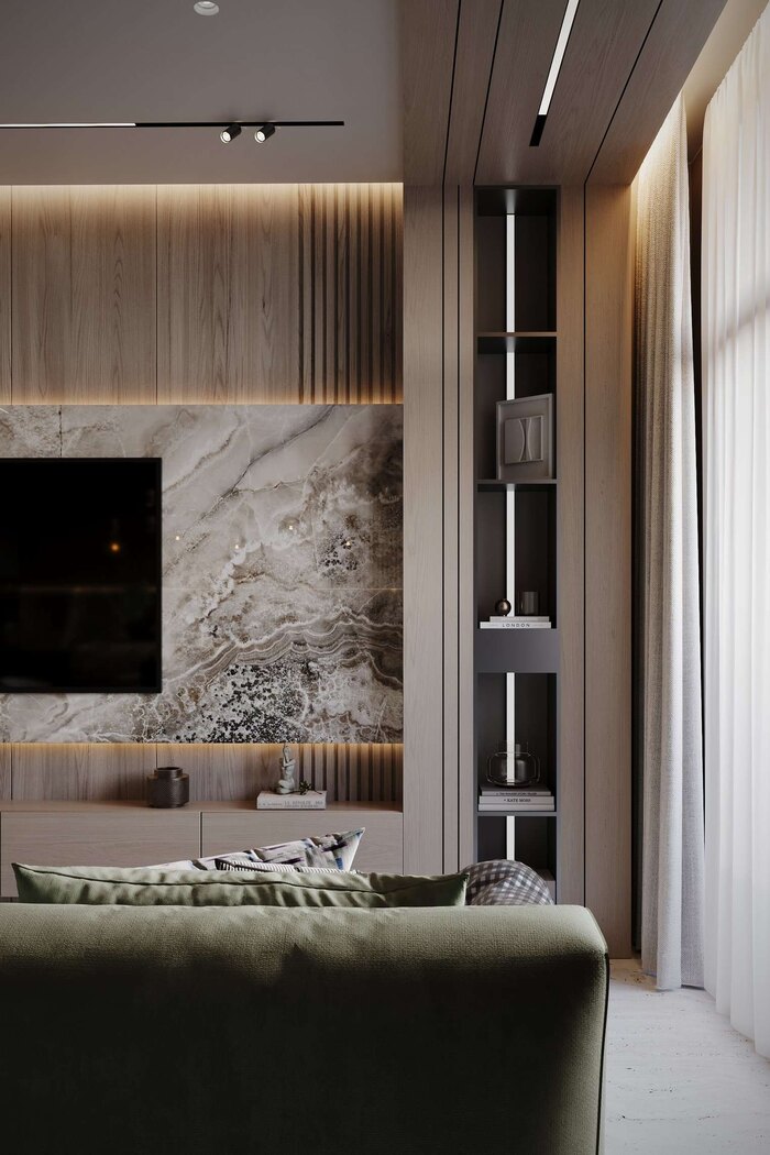 Использование натурального камня в отделке гостиной