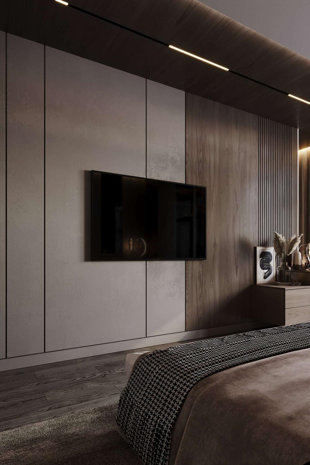 Игра на контрасте при отделке стен деревянными панелями, изящное решение